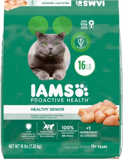 IAMS PROACTIVE HEALTH Healthy Senior Dry Cat Food with Chicken Cat Kibble, 16 lb. Bag