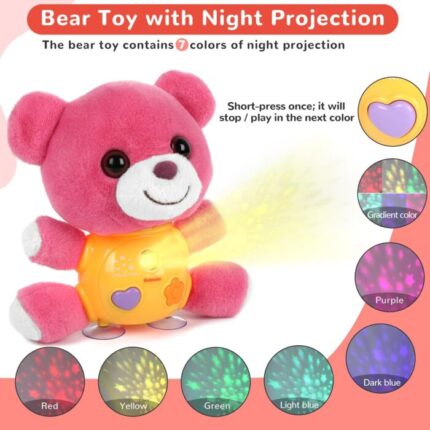 Plush Bear Toy with Star Projection and Music – Cute Bear Toy with Night Sky Images in 6 Colors + Gradient, Stuffed Animal Bear Toy Gift for 2+ Kids, Toddlers, Girls
